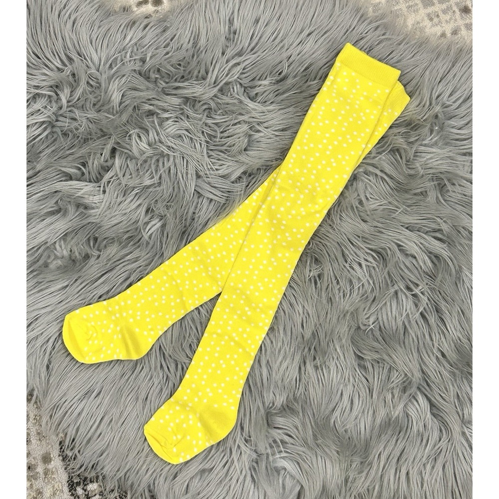 June & January Lemon Yellow Polka Dot Tights Size SM New